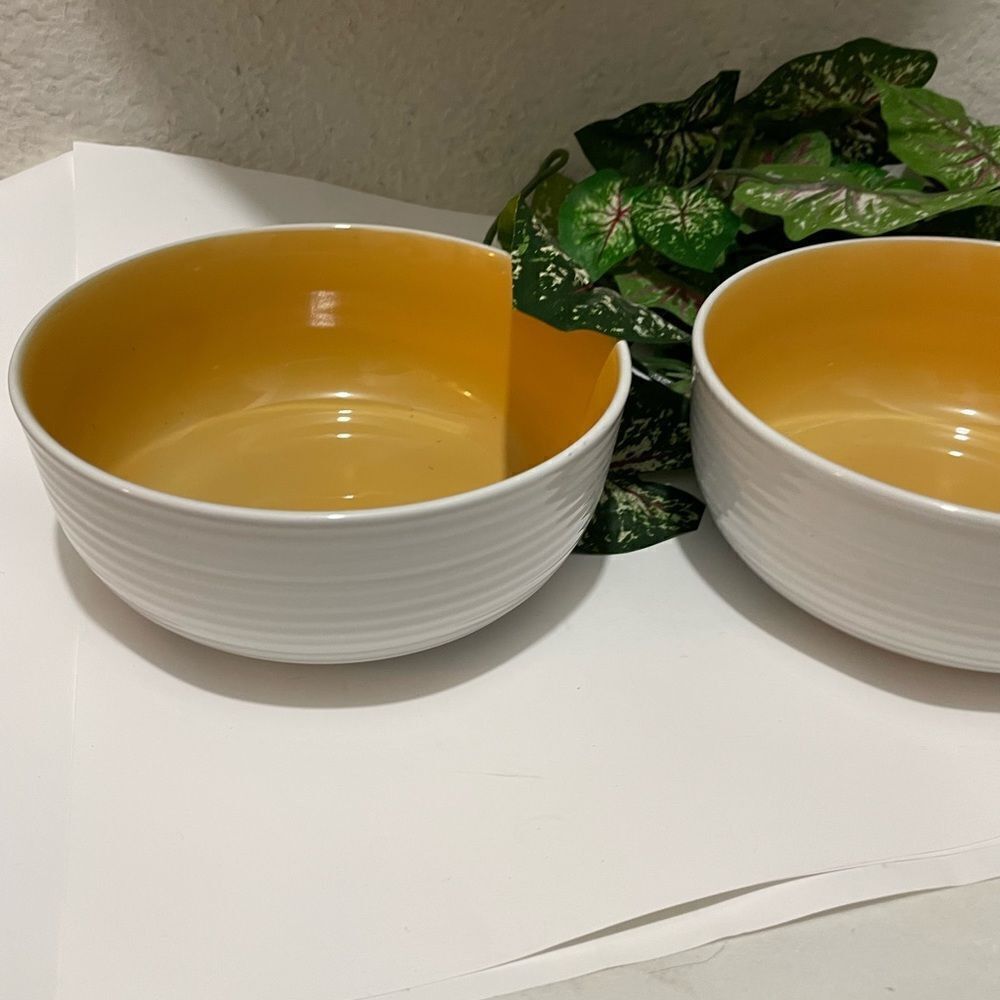 Tabletops Gallery 2 Color Block Classic Design White Beige Cereal Bowls B1